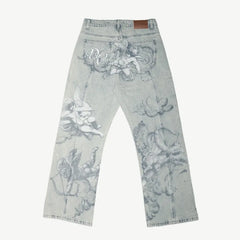 Y2k Retro Baggy Jeans Trendy Cupid Angel Pattern Pants American Hip Hop Streetwear Unisex Casual Straight Leg Jeans