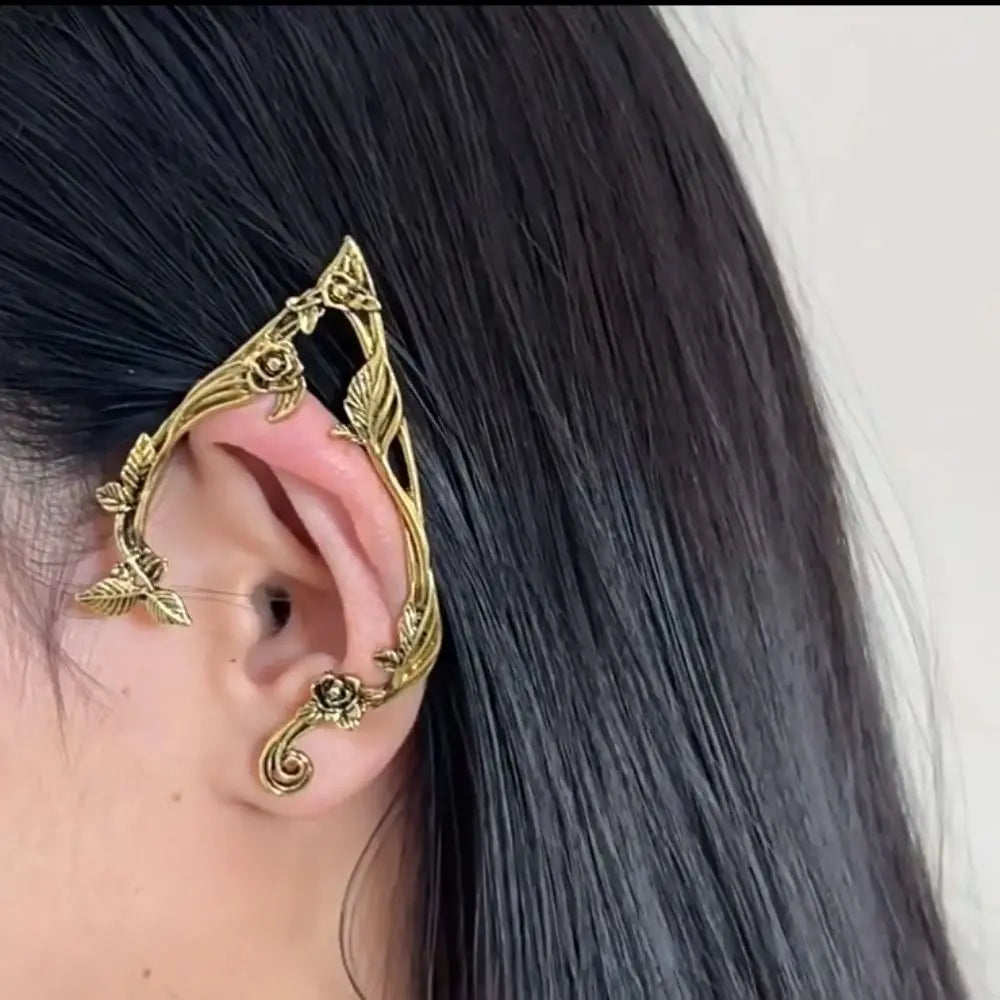 Cute Alloy Elf Ear Clip Korean Style Ear Cuff Rose Flower Hollow Ear Clips Ear Hook Jewelry Accessories Halloween