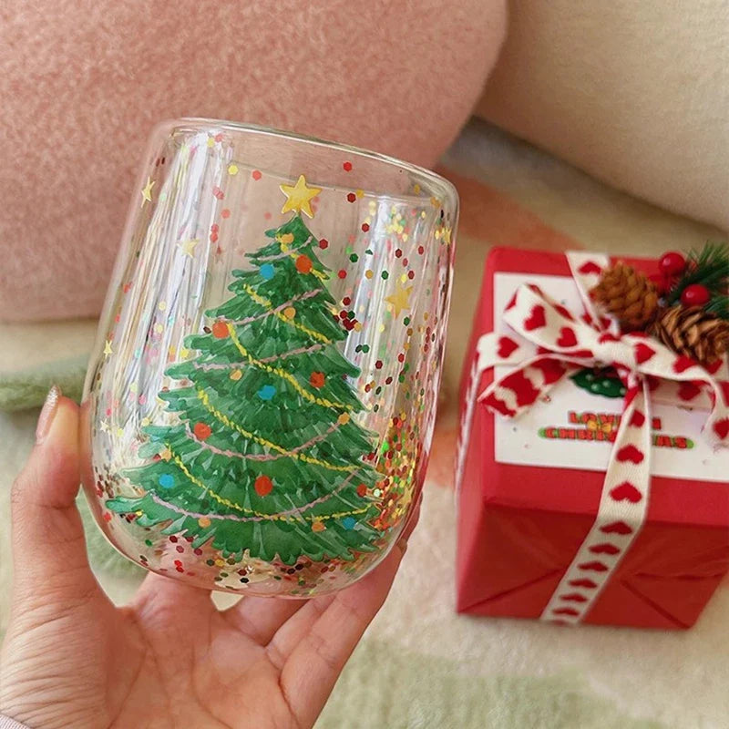 Christmas Glass Cups Decorative Water Bottle Cold Coffee Mugs Kitchen Cup Desk Accessorie Christmas Drinkware