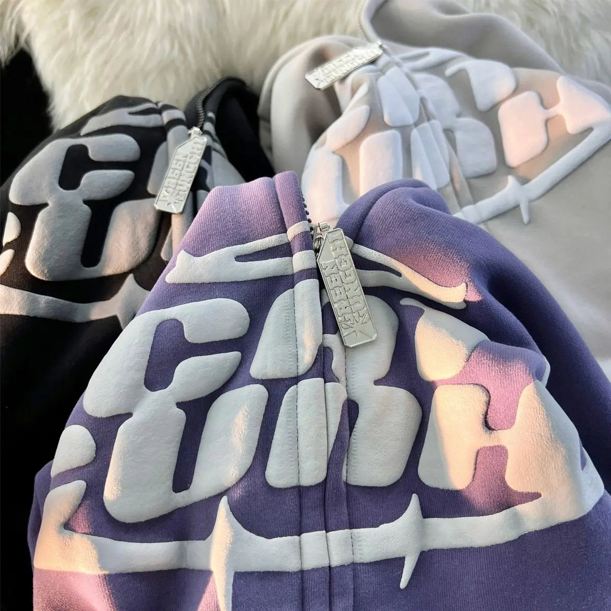 Y2K American Letter Printed Zip-up Hoodies Street Harajuku Style Sweatshirt Couple Casual Loose Plus Velvet Hoodie