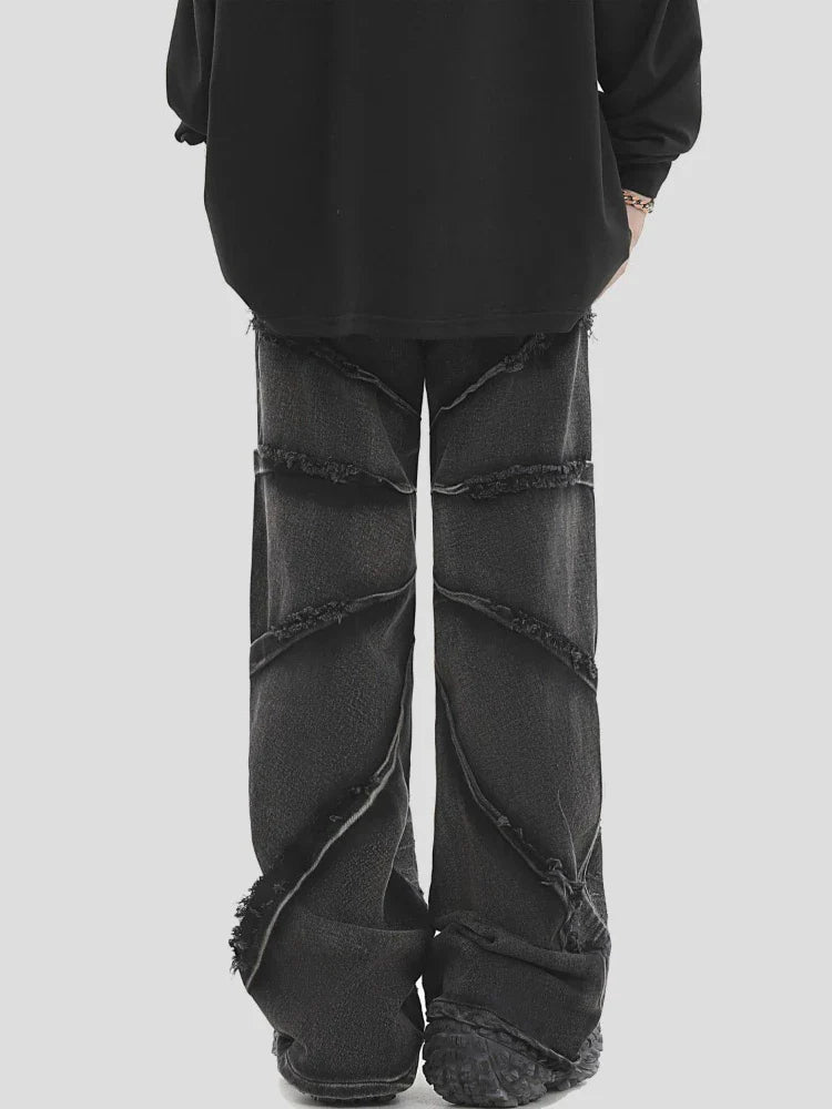 National Tide Couples American Raw Edge Stone Mill Washed Jeans Y2K Gothic Punk Style Loose Straight Tube Make Old Trousers