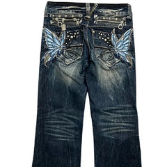 American High Street Large Size Butterfly Embroidered Jeans Y2K Millennium Harajuku Slim Flared Jeans