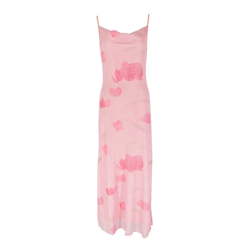 Pink Sweet Dresses Mesh Dresses Streetwear Print Dress Sleeveless V-Neck Elegant Knitted Clothing