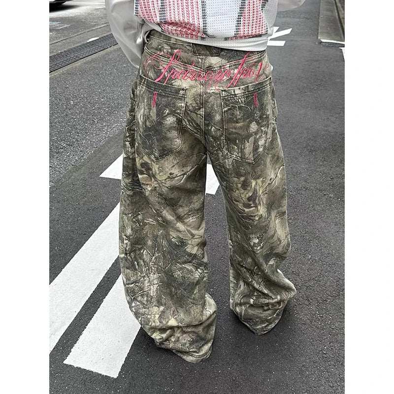ZHIZOU Gothic Baggy Y2k Jeans American Embroidery Jean Pants Vintage Harajuku Oversize Denim Trousers