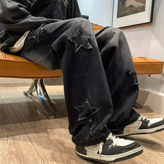 Star Embroidery Straight Casual Jeans Gothic Neutral Wide Leg Loose Hip-hop Youth Streetwear Denim Trousers Y2K