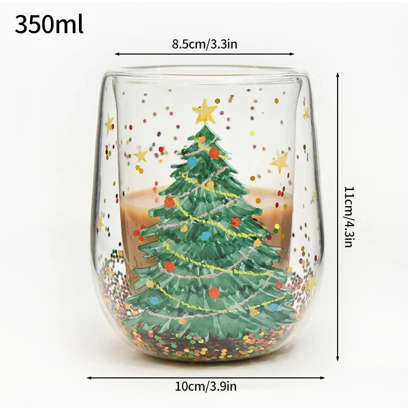 Christmas Glass Cups Decorative Water Bottle Cold Coffee Mugs Kitchen Cup Desk Accessorie Christmas Drinkware