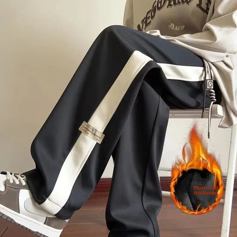 Thickened Fleece Casual Sports Harlan Pants Loose Fit Straight Leg Sweatpants