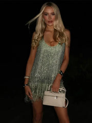 Feather Patchwork Sequin Evening Dress Loose Sleeveless A-line Loose Mini Vestidos Party Street Lady Dresses
