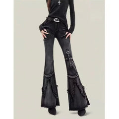 retro slim-fitting pants Y2k trendy wasteland trousers legs furrow stretch jeans