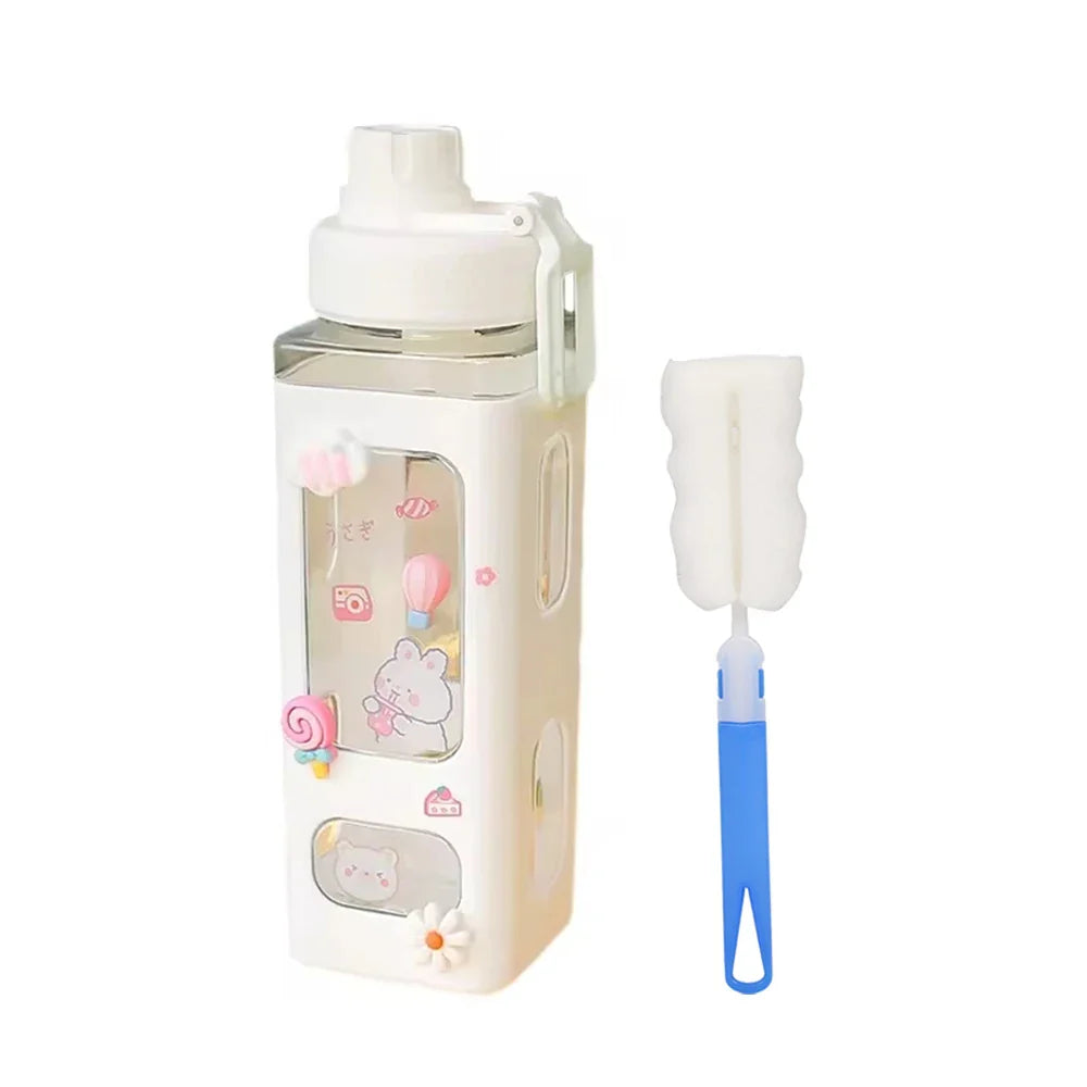 700ml/900ml Kawaii Shaker Water Bottle With Straw Sticker Cute BPA Free Plastic Tea Milk Portable Gourde Drink Bottle