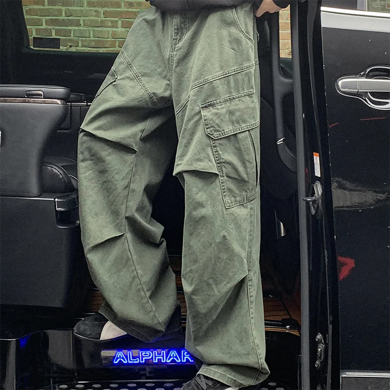Big Pocket Cargo Pants Japanese Y2k Harajuku Loose Straight Wide Leg Trousers Baggy Pants Man Hip Hop Sweatpants