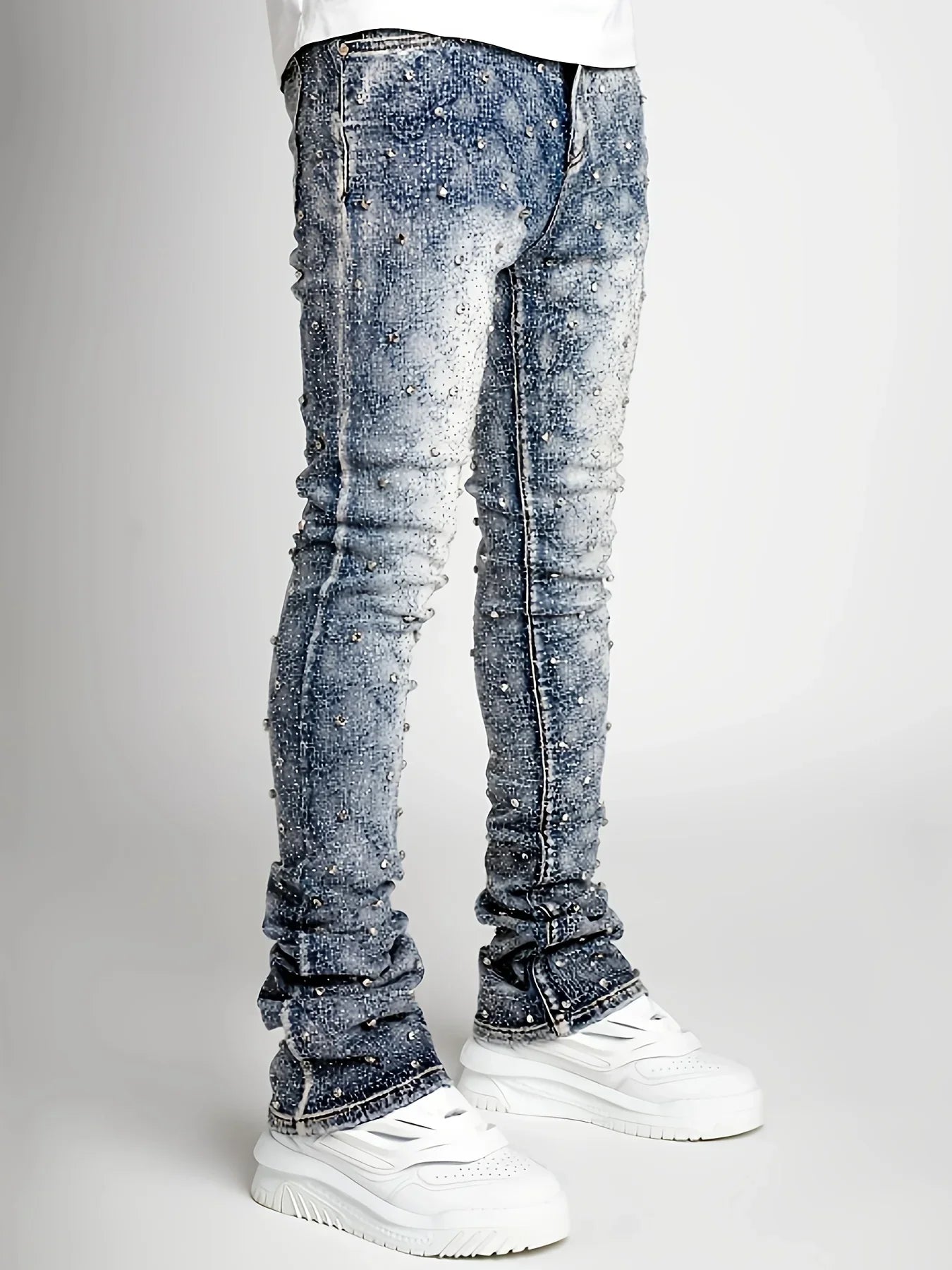 denim personality straight leg pants European