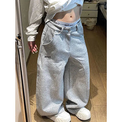 Vintage Y2K 2000s Parachute Grey Pants Harajuku Streetwear Letter Wide Leg Oversize Pockets Baggy Cargo Sweatpants