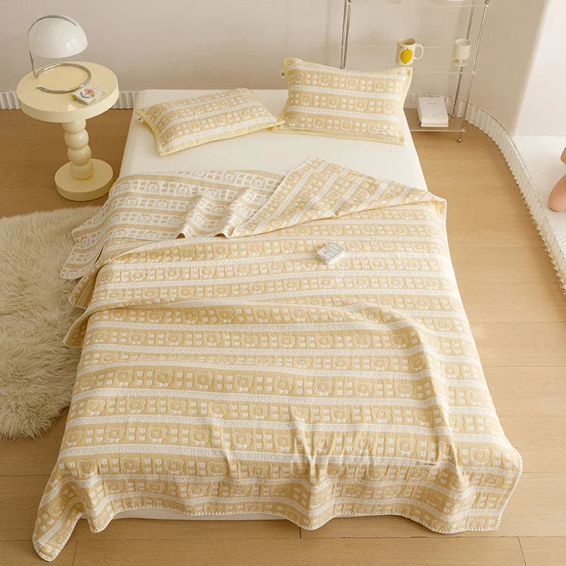 Pure Cotton Three-layer Yarn Fabric Children Blanket Soft Skin Friendly Quilt Air Conditioner Comforter Adult Kid