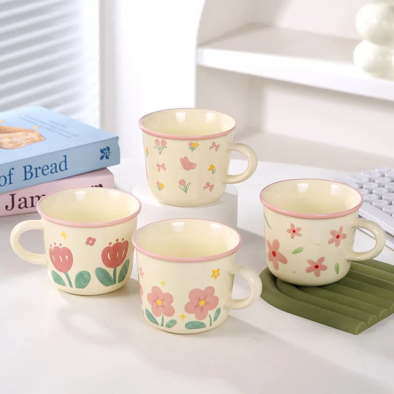 Creative Coffee Mug with Tulip Flower Design Ceramic Cup