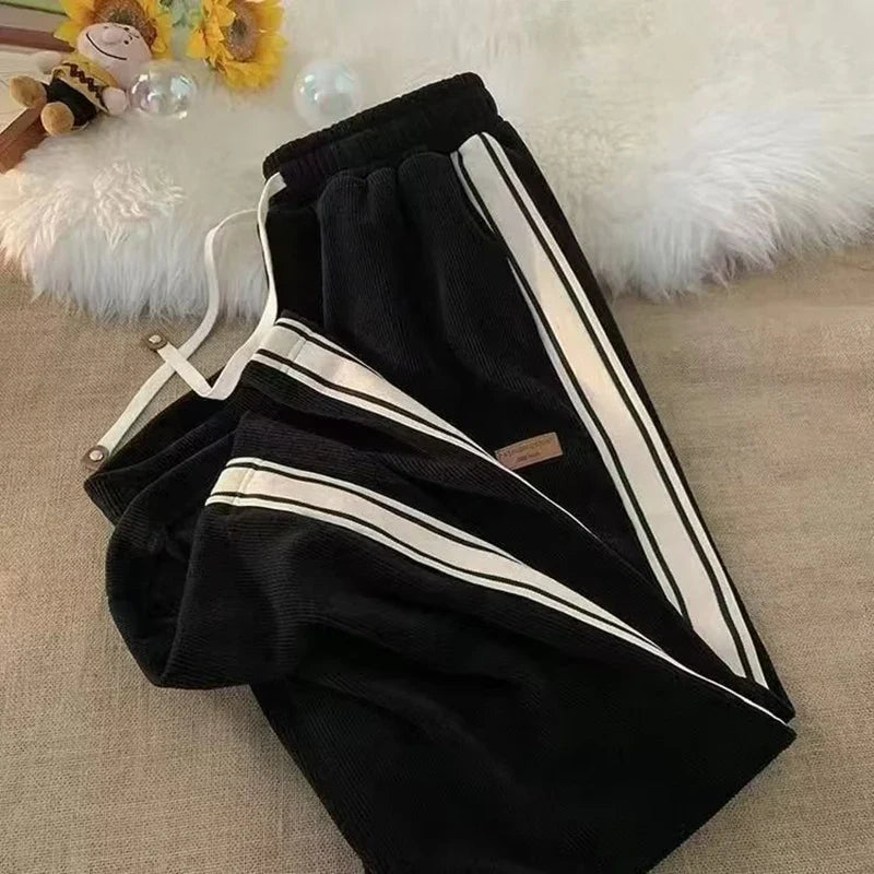 Corduroy Casual Sweatpants Straight Thick Wide Leg Pants Streetwear Outdoor Sports Work Joggers Trousers Male