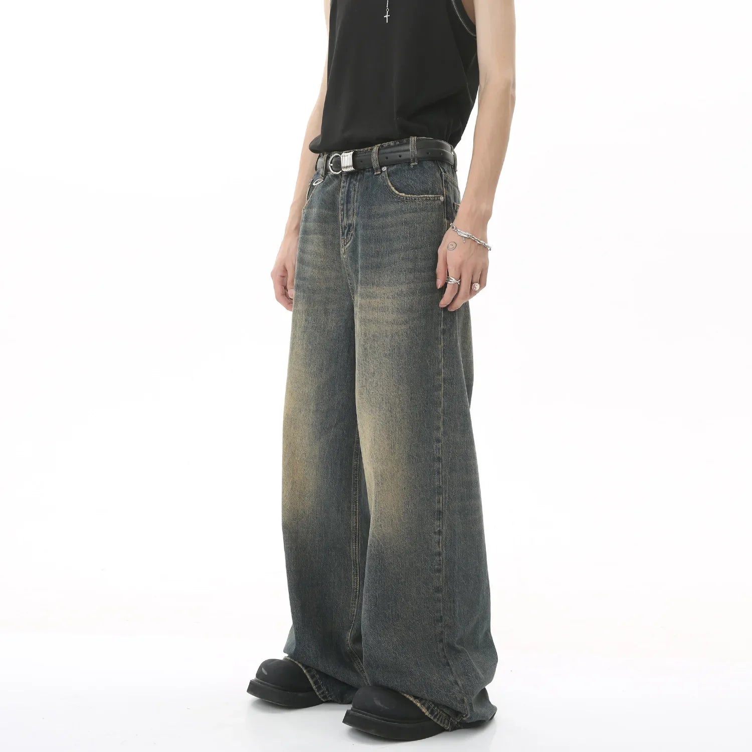 Baggy Straight Leg Wide Leg Jeans Male Vintage Wash Casual Denim Pants Youth Brand Streetwear Trousers