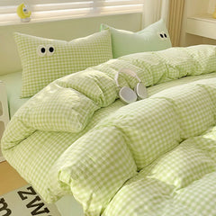 Small Fresh Cream Style Striped Simple Embroidery Big Eyes Four-piece Bed Sheet Quilt Cover Bed Sheet Dormitory Three-piece Set