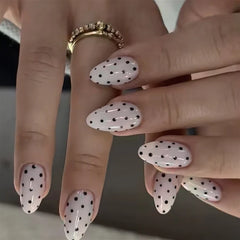 Dark Brown White Polka Dot Wearable Nail Art Fall Chic Fake Nails Detachable Finished False Nails Press on Nails