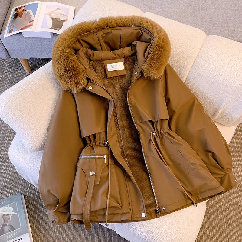Fleece Lined Hood Down Jacket Coat
