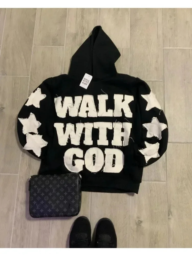American Retro Rock Gothic Graphic Fur Collar Loose Zipper Sweatshirt Y2K Harajuku Punk Casual Joker Hoodie Streetwear