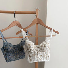 Three-dimensional embroidered bra lace fish bone corset widened breasted with steel ring 2/1 half cup bralette underwear