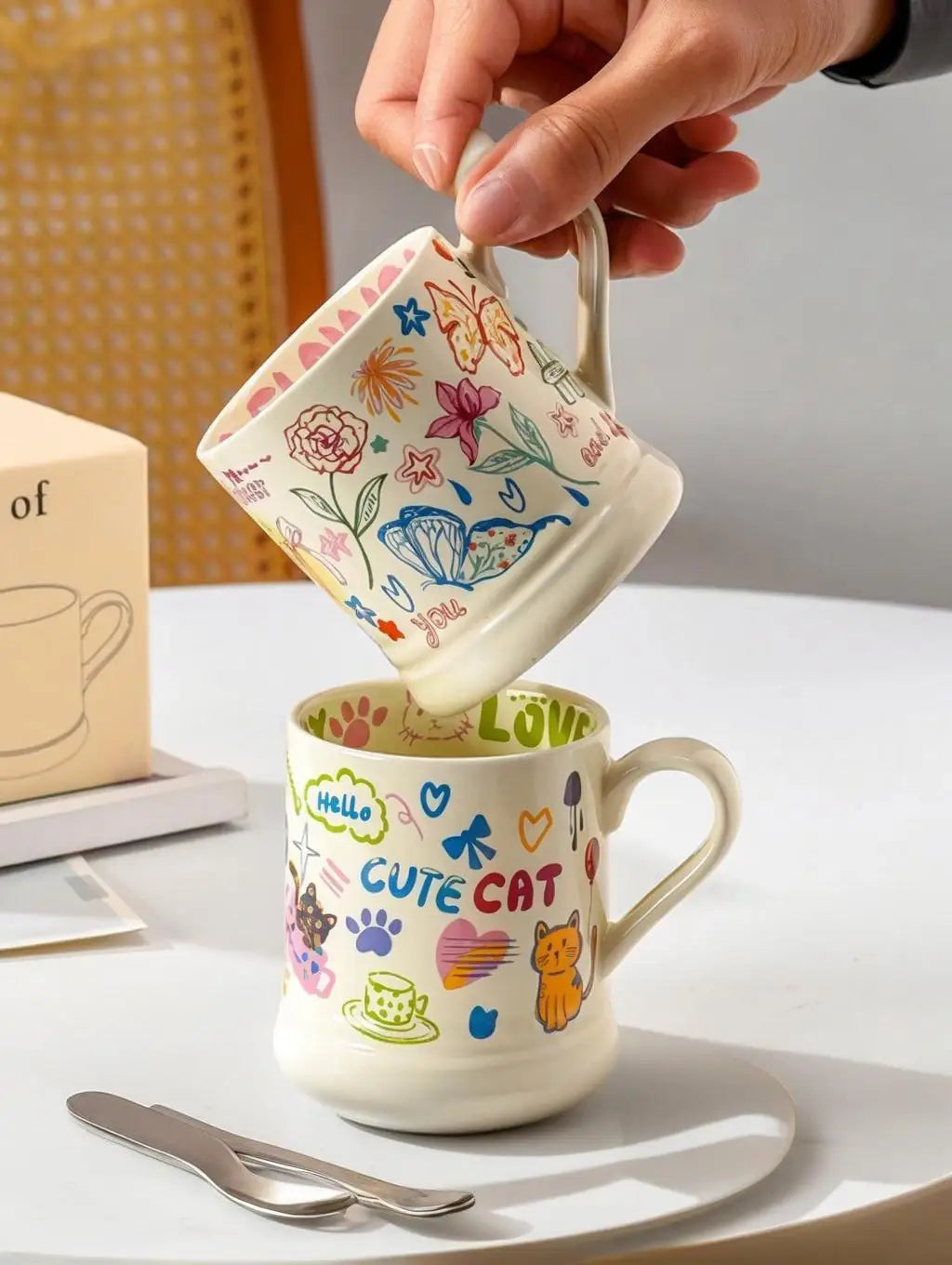 Childhood Graffiti Butterfly Cream Ceramic Mug