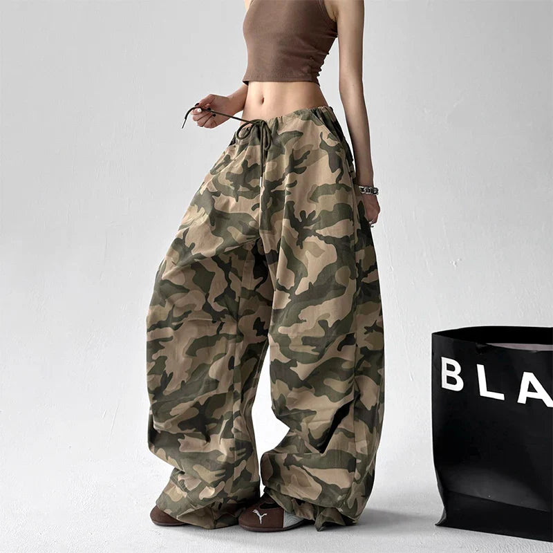 American Retro High Street Casual Overalls Camouflage Loose Wide Leg Pants