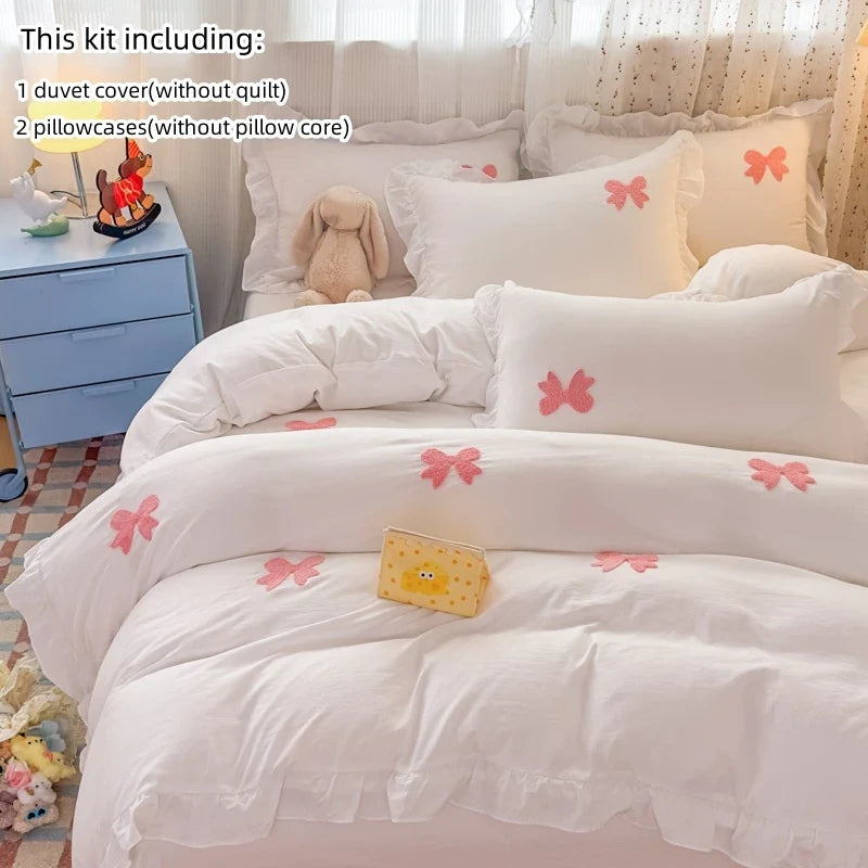 3 Piece Sheet Set pink bowknot embroidery Quilt Set