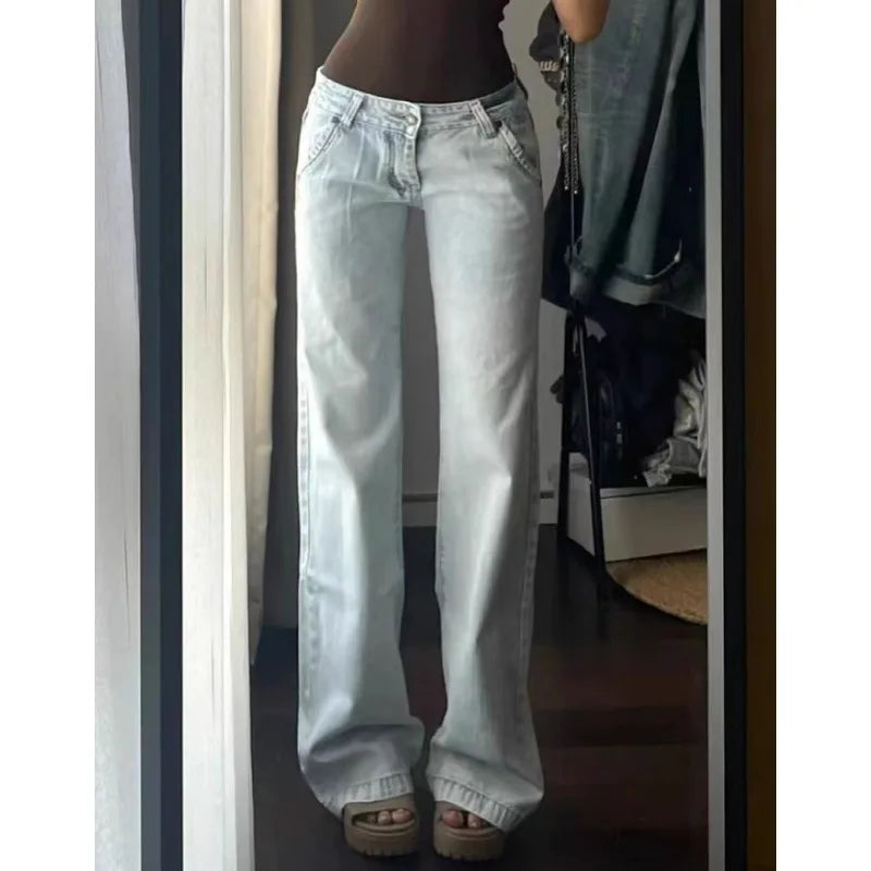 High Waisted Light Colored Wide Leg Jeans Street Style Cool Girl Wide Leg Baggy Pants Casual Thin Denim Trousers