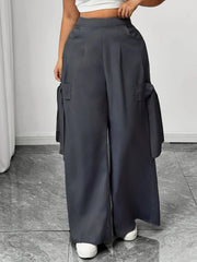 Graphite Gray Oversized Woven Casual Pants Comfortable Loose Fit High Waist Straight Leg Trousers Graphite Gray
