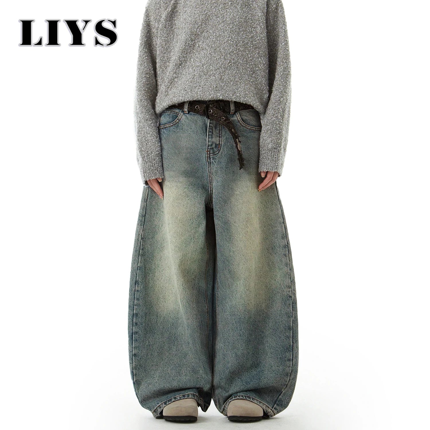 Wear Blue Wide-Leg Denim Pants Baggy Jeans Vintage Three-Dimensional Cut Curved Knife Jeans Loose Fit Trend