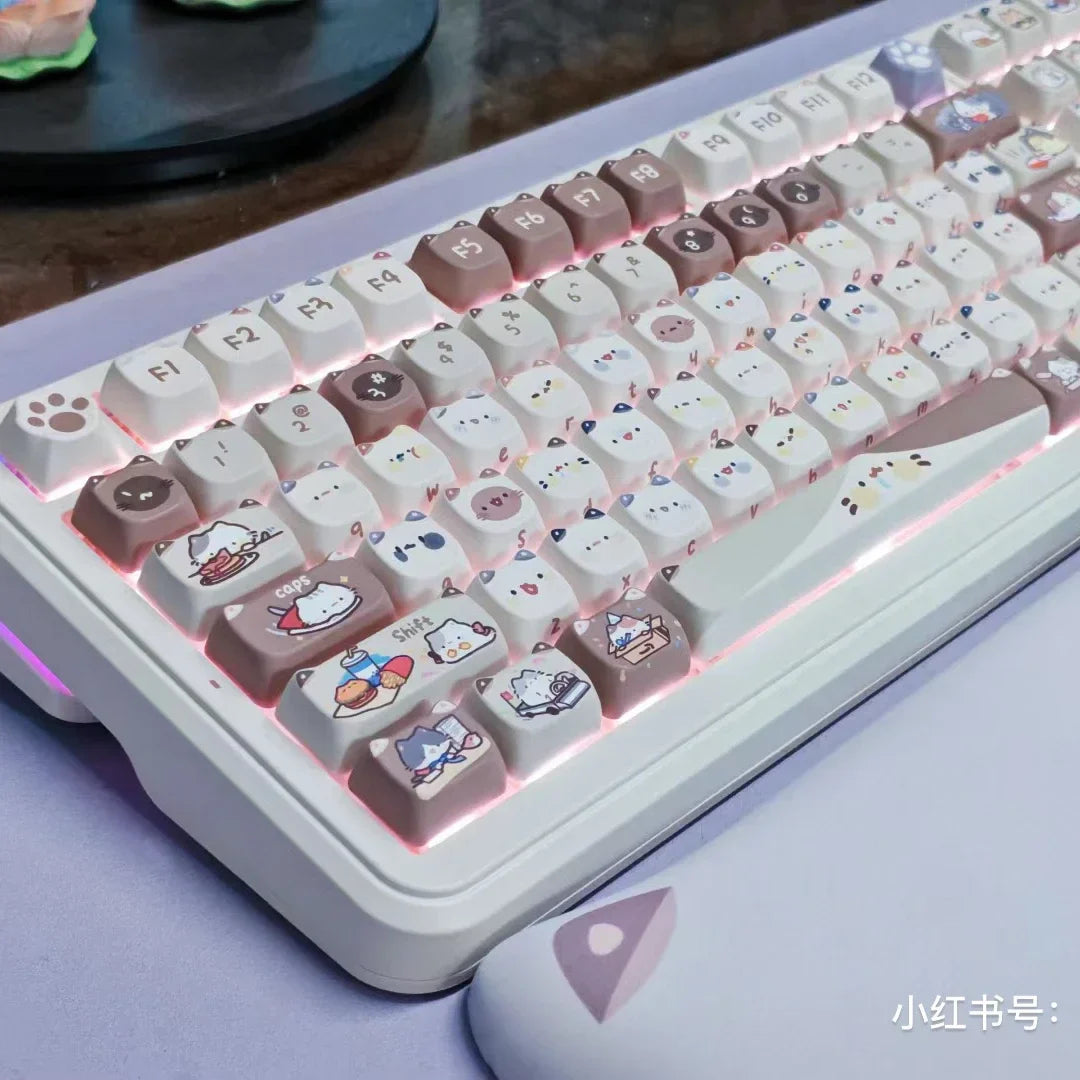 142 Keys Customized Gift Cute Cat keycaps MAO Keycaps Square Thermal Sublimation Mechanical Keyboard 2.25 U 2.75U