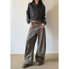 American Vintage High Waist Camel Jeans Baggy Y2K Wide Leg Denim Trouser Clothes