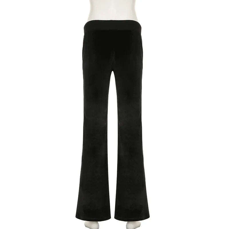 Velvet Pants Goth Dark Y2K Star Diamond Slim Flared Pants Retro Streetwear Low Waist Bellbottom Pants