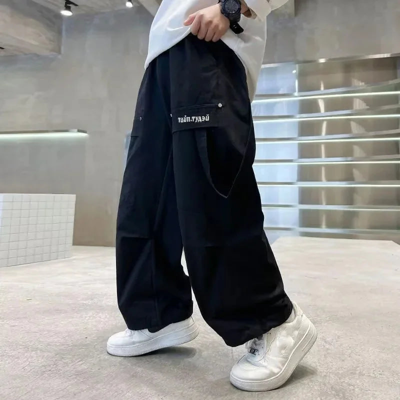 Teen Boys Jeans Children's Straight Trousers Teenager Wide-legged Cargo Pants Kids Loose Clothes