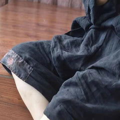 Retro Ethnic Style Patch Oversize Cotton Linen Short Pants Casual High Waist Beach Shorts Pantalones Cortos