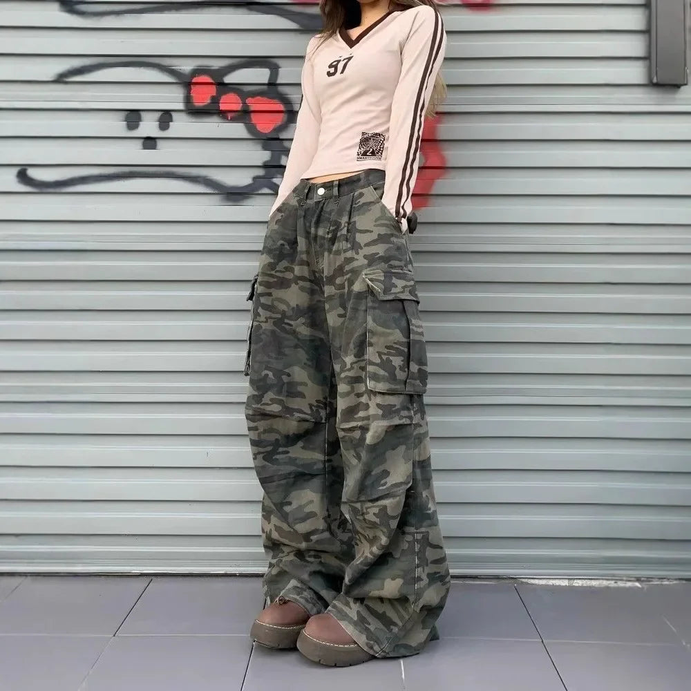 Vintage Jeans Loose-Fit Slimming Casual Wide-Leg Trousers American Style Streetwear Denim Cargo Pants