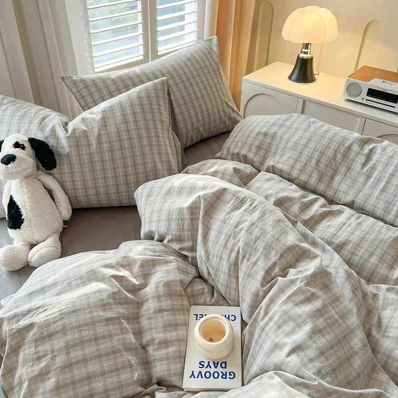 Lattice Duvet Cover Set with Sheet Pillowcases No Filling Warm Bed Linen Twin Full Queen Size Grid Home Bedding Set