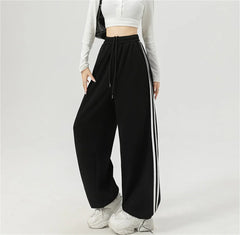 Stripe Chic Straight Pant Retro Sports Sweatpants High Waist Color Blocked Trouseres Lady Casual Streetwear