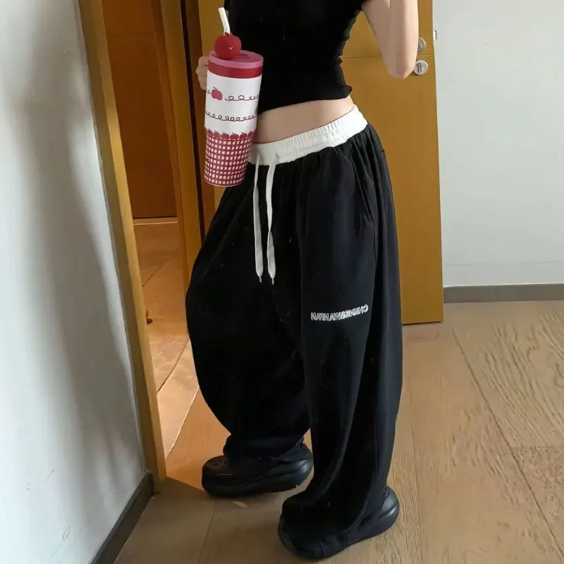 Y2k American Retro Black Hip-Hop Sweatpants Casual Oversized Streetwear Baggy Loose High Waist Wide-Leg Jogging Pants