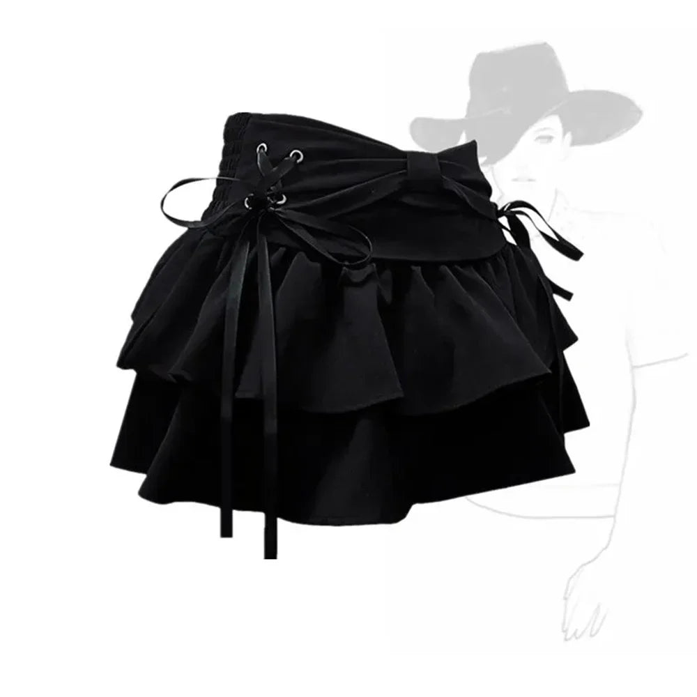 Girl Sweet Kawaii Bow Vintage Y2k Clothes American Streetwear A-line Gothic Mini Denim Skirts