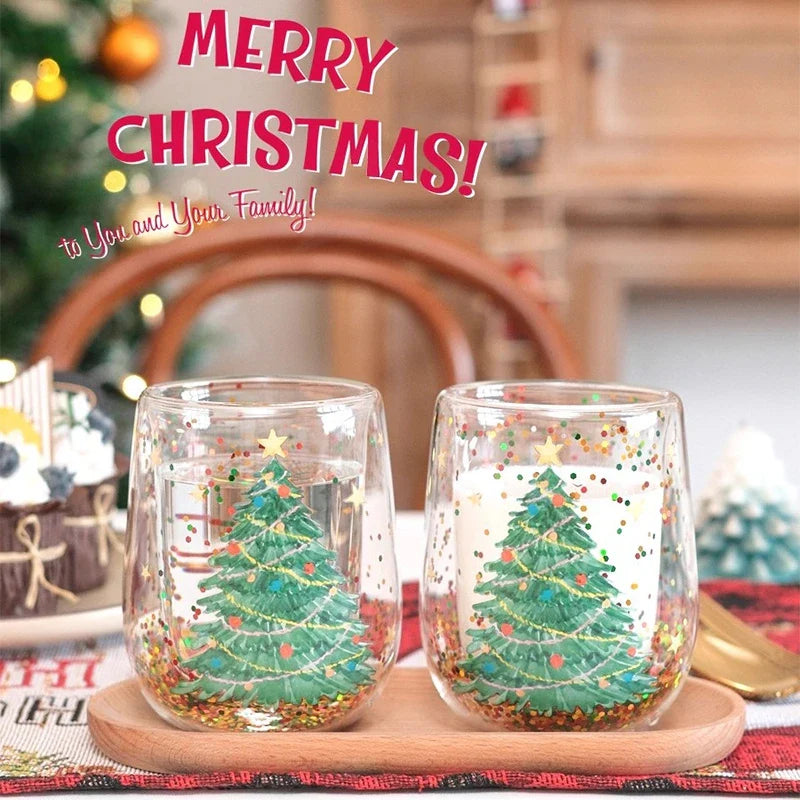 Christmas Glass Cups Decorative Water Bottle Cold Coffee Mugs Kitchen Cup Desk Accessorie Christmas Drinkware