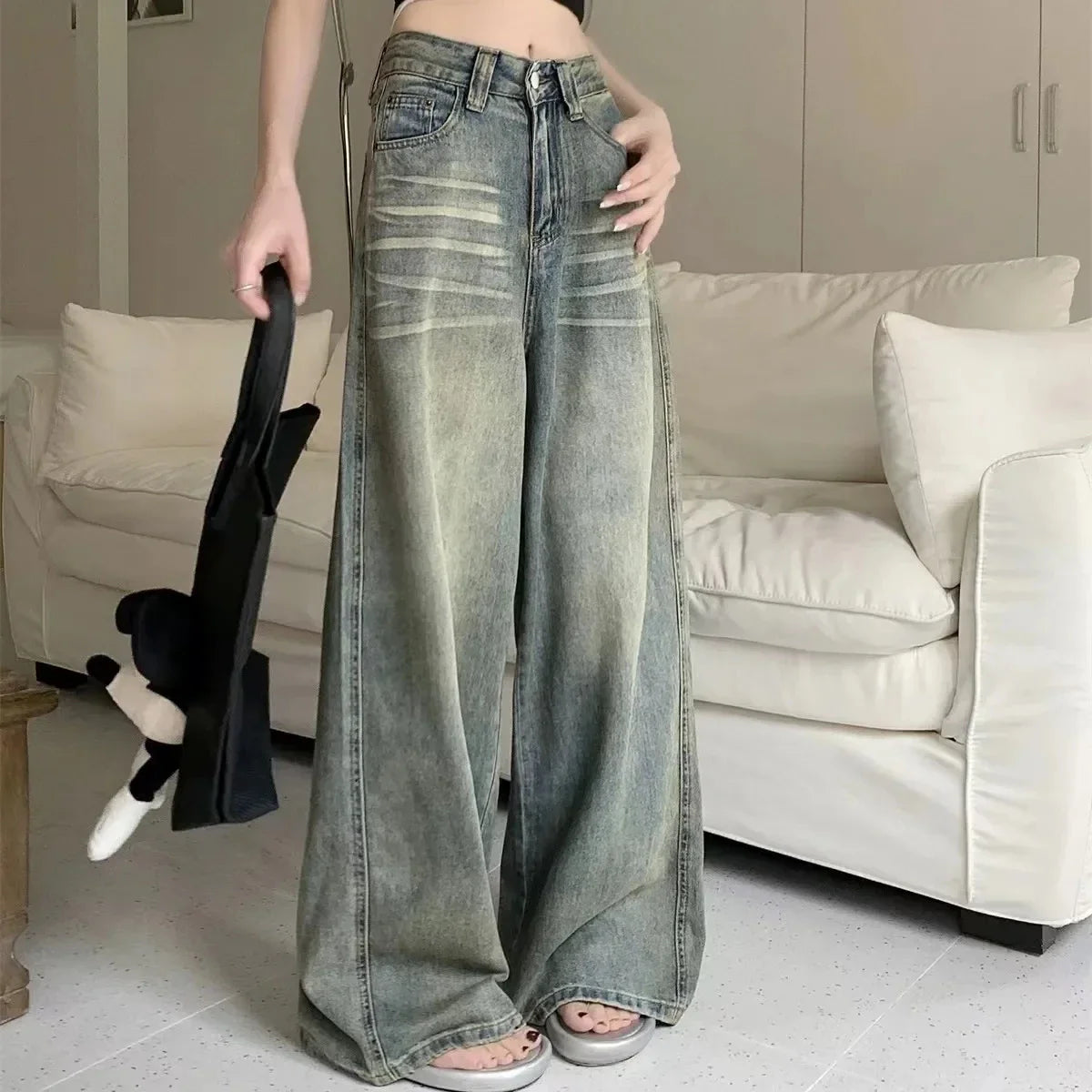 Y2K Loose Straight Leg Jeans Trousers Baggy Wide Fit Casual High Waist Retro Washed Vintage Style jeans Jeans