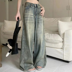 Y2K Loose Straight Leg Jeans Trousers Baggy Wide Fit Casual High Waist Retro Washed Vintage Style jeans Jeans