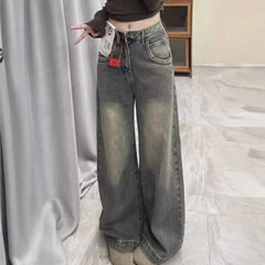 Vintage Distressed Wide-leg Jeans Loose-fit Slimming Draped Versatile Trailing Straight-leg Trousers