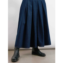 plus Size Pleated High Waist Denim Skirt Elegant Washed Denim Zipper Closure Skirt