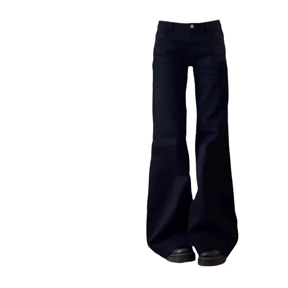 Plus Size American Style Spicy Girl Black Low Waist Wide Leg Micro Flared Jeans Early Loose Fit Versatile Straigh