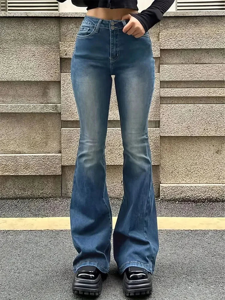 Flare Stretch Moustache Jeans Skinny Bell Bottom High Waist Gray Denim Pants Lady Classic Y2K Punk Long Trousers