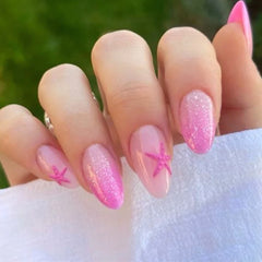 Blue White French 3D Flower Shell Nail Art Beach Almond False Nails Detachable Finished Fake Nails Press on Nails